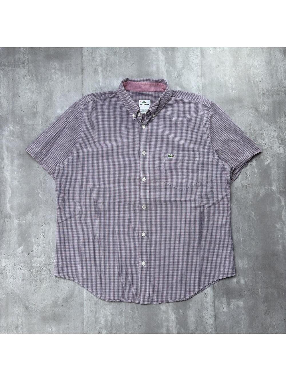 Y2K Purple Lacoste Plaid Logo Pocket Button Up Shirt